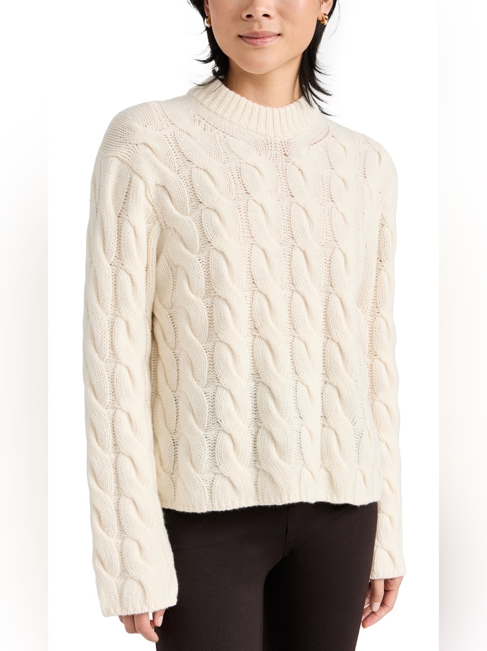 THEORY Wool-cashmere Mock-neck Cable Sweater In Ivory. Size S Women #555